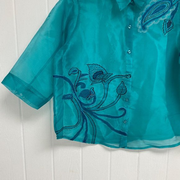 C.l.o.t.h.e.s Women's Plus Size Ocean Sheer Button Blouse Size 2X - Picture 14 of 14
